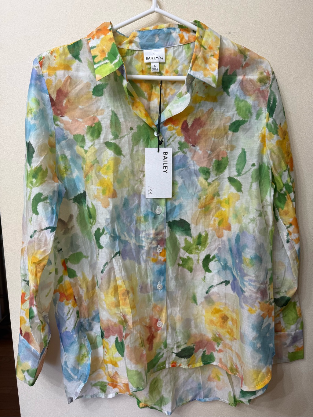 Nwt Bailey 44 L Multicolor Floral Button Down Flowy Sheer Lightweight Top Preppy